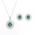 wholesale S925 Sterling Silver New High-end Jewelry Lab-grown Emerald Set 3-carat Oval Pendant and Earrings-0-4