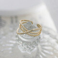 wholesale Gold Plated Sterling Silver Open Ring Fashion INS Style Geometric Line Interwoven 925 Sterling Gold Plated Women's Ring-0-2
