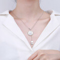 wholesale S925 Sterling Silver Korean-style Heart Bear White Mother-of-pearl Round Pendant with Interlocking Heart and Hollow-Out Bear Design Fringe Necklace-0-2