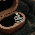 wholesale S925 Sterling Silver Serpentine Animal Retro Exaggerated Ring, Niche Punk Style Hip-Hop Ornate Coiled Snake Ring-0-6
