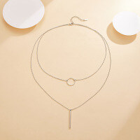 wholesale S925 Sterling Silver Geometric Circle Necklace, Fashion Minimalist Luxury Niche Design Double Layer Collarbone Chain Best Friend Gift-Silver 925 silver
