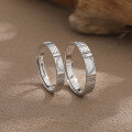 wholesale S925 sterling silver niche-designed couple rings with a shimmering crushed ice effect, engraved with double happiness characters-0-0