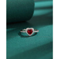 wholesale Silver Red Garnet Heart-shaped Zircon Ring for Women, Minimalist Luxury Small Fashion Unique Love Red Diamond Ring for Index Finger-0-3