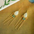 wholesale 925 Silver Gold-Plated Enamel Butterfly Tassel with Waterdrop Hetian Jade Earrings for Hanfu Chinese Retro Style-0-1