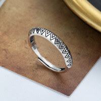 wholesale S925 Sterling Silver Ethnic Geometric Ring, Minimalist, Dainty, and Unique Design Pinky Ring for Women-B167J/approx. 1.8g Opening adjustable