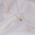 wholesale 10K Gold Light Luxury New Product Natural Emerald Minimalist Mini Pendant Collarbone Chain Factory Direct Sales by Yili Jewelry-0-2