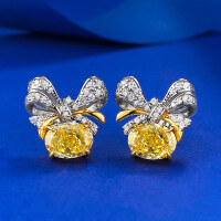 wholesale S925 Metal European and American New Style Butterfly Earrings Imported High Carbon Diamond 6*8 Oval Wealth-Attracting Yellow Diamond Stud Earrings-E551 Yellow Diamond 925 Silver