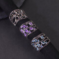 wholesale Luxurious natural topaz ring with unique S925 silver group-set purple crystal, smoky quartz, and colored gemstones, featuring a niche design-0-0