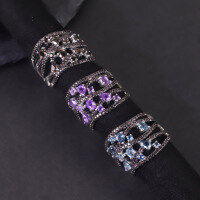 wholesale Luxurious natural topaz ring with unique S925 silver group-set purple crystal, smoky quartz, and colored gemstones, featuring a niche design-Natural Smoky Quartz Ring  US Size 5 (Domestic Size 11)
