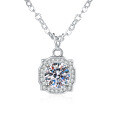 S925 Silver Moissanite Pendant Necklace, New Square Minimalist Collarbone Chain-0-3