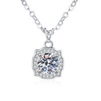 S925 Silver Moissanite Pendant Necklace, New Square Minimalist Collarbone Chain-6.5mm high-carbon stone  925 silver