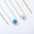 wholesale 925 Silver Japanese Cute Flower Synthetic Opal Necklace, Blue Opal Gemstone Versatile Jewelry Necklace-0-1