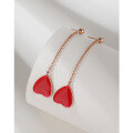 wholesale 925 Sterling Silver Large Red Heart Tassel Drop Earrings, Long Minimalist Dangle Earrings with Studs for an Elegant and Unique Style-0-0