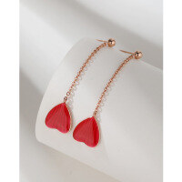 wholesale 925 Sterling Silver Large Red Heart Tassel Drop Earrings, Long Minimalist Dangle Earrings with Studs for an Elegant and Unique Style-Heart-shaped rose gold earrings with plastic earplugs 925 silver