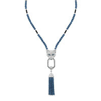 wholesale 925 Silver Gold-Plated Choker Necklace with High-Carbon Diamonds, Natural Lapis Lazuli Fox Pendant, Yang Zi Same Style Necklace for Women-Natural lapis lazuli black eyes 925 silver