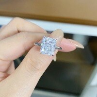 wholesale S925 Sterling Silver Large Ice Cube Ring for Women with 8A High Carbon Diamond Zircon, Ice Flower Cut, Radiant Cut, Wedding Ring Style Wholesale-White Diamond-CBJZ116 No.6