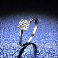 Sterling Silver D Color Moissanite Ring, 1 Carat Classic Twisted Shank Four-Prong Wedding Band-1 carat (eight hearts and eight arrows zircon)  16 yards
