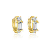 wholesale S925 Sterling Silver Rhinestone Light Luxury Earrings Set, Ultra Sparkling And Minimalist For Women-E4787-Gold/Pair 925 Silver