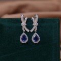 wholesale 925 Silver Gold Plated Lab-Grown Royal Blue Sapphire Ear Studs for Women, Hot Sale on Douyin and Kuaishou Live-0-0