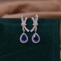 wholesale 925 Silver Gold Plated Lab-Grown Royal Blue Sapphire Ear Studs for Women, Hot Sale on Douyin and Kuaishou Live-Water drop 6*8mm (1.25ct) 925 silver