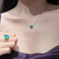 wholesale 925 silver new jewelry heart-shaped necklace for women with Paraiba stone layered pendant chain-0-2