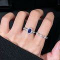 wholesale Metal: 925 Sterling Silver New Classic Oval 5*7 Zirconia Ring with Synthetic Sapphire, Cross-Border Best-Seller-0-2