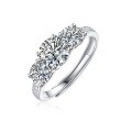 Sterling Silver Moissanite Three-Life Stone Ring, a Light Luxury Proposal Valentine's Day Gift-0-3