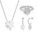 wholesale S925 Sterling Silver INS Style Four-Leaf Clover Earrings Necklace Ring Set for Women, Smooth Texture Fashionable Light Luxury-0-8
