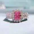 wholesale S925 Silver with Imported High-Carbon Diamonds, ZHUOZHIFAN Jewelry New 5*7 Rectangular Rose Pink Ring for Women,Ins Style-0-0