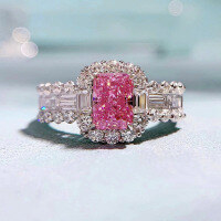 wholesale S925 Silver with Imported High-Carbon Diamonds, ZHUOZHIFAN Jewelry New 5*7 Rectangular Rose Pink Ring for Women,Ins Style-R471 Pink Diamond No. 7