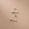 wholesale S925 silver earrings for women, a crescent moon with full diamonds, round ball, convertible ear hook and screw back, ear cartilage stud M00042-0-3
