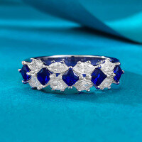 wholesale S925 Silver Ring for Women, Royal Blue Row of Diamonds, Synthetic Sapphire Ring, Daily Alternative, Elegant Row Ring for Dropshipping-R960 Sapphire Ring Size 6