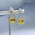 wholesale 925 Silver 12ct Yellow Diamond 8*10 Earrings, European and American Luxury Style, High Carbon Diamond Earrings, Wholesale from Manufacturer-0-0
