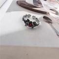 wholesale Antique Silver Rose Red Diamond Ring, a European and American hit with Korean-style elegance,, vintage distressed design for a unique statement piece-0-2
