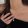 wholesale S925 Sterling Silver OT Buckle Oval Pendant Necklace for Women, Korean Heavy Workmanship, Niche Design, High-end Feel, Sweater Chain-0-0