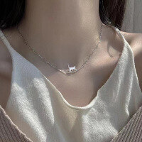 wholesale S925 Sterling Silver Minimalist Style Cat Necklace, Unique and Niche Versatile Accessory, Light Luxury Moon Cat Collarbone Chain-Cat Necklace 925 Silver