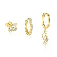 wholesale S925 Sterling Silver Cross-border Musical Note Earrings With Micro-set Zirconia,。-Single three-piece set 925 silver