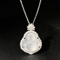 wholesale S925 Sterling Silver New Chinese Style Ice Jadeite Chalcedony Necklace for Women, High Ice Chalcedony Pendant, Natural Ice Species Chalcedony-White Chalcedony-XL196 Copper