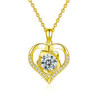 S925 Sterling Silver Moissanite Rose Heart Pendant Necklace-Heart-shaped rose necklace (gold)  1-carat moissanite