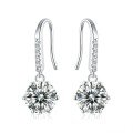 wholesale 18K White Gold Plated Classic Six-Prong Moissanite Ear Hooks for Women, New Trendy Elegant Earrings-0-0
