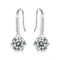 wholesale 18K White Gold Plated Classic Six-Prong Moissanite Ear Hooks for Women, New Trendy Elegant Earrings-50 points
