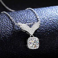 S925 Silver Moissanite Angel Wing Pendant Necklace for Women-1-carat necklace (set with eight hearts and eight arrows moissanite)  925 silver