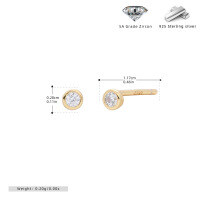 wholesale 925 Sterling Silver Minimalist Round Zircon Stud Earrings For Women-925 silver plated with gold-2MM 925 silver