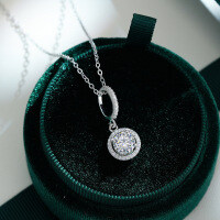 S925 Silver Pendant with 1-Carat Moissanite Necklace for Women-1-carat necklace (simulated diamond)  925 silver