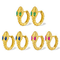 wholesale S925 silver earrings with gold-plated blue snake-shaped cubic zirconia studs, vintage high-end earrings for women,-Silver-Rose Red Zirconium>925 Silver