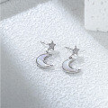 wholesale S925 Sterling Silver Fashion White Shell Zircon Moon Star Ear Studs Women High-End Sense Niche Design Versatile Earrings Women-0-0