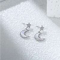 wholesale S925 Sterling Silver Fashion White Shell Zircon Moon Star Ear Studs Women High-End Sense Niche Design Versatile Earrings Women-ED018011 925 silver