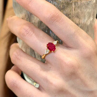 wholesale Metal Material: 925 Sterling Silver New ZHUOZHIFAN Jewelry 6*8mm Oval Simulated Pigeon Blood Red Ruby Fashion Versatile Ring Style-R1166 Gold and Red Diamond Ring  Size 5