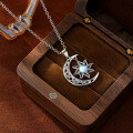 wholesale 925 Sterling Silver Cross-Border European and American Star Moon Pendant Choker Necklace with Synthetic Moonstone Hollow-Out Fashion Viral Item for Women-0-1