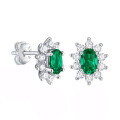 wholesale S925 silver rhodium-plated cultivated emerald stud earrings with diamond accents for wedding, proposal, anniversary gifts, drop shipping-0-4